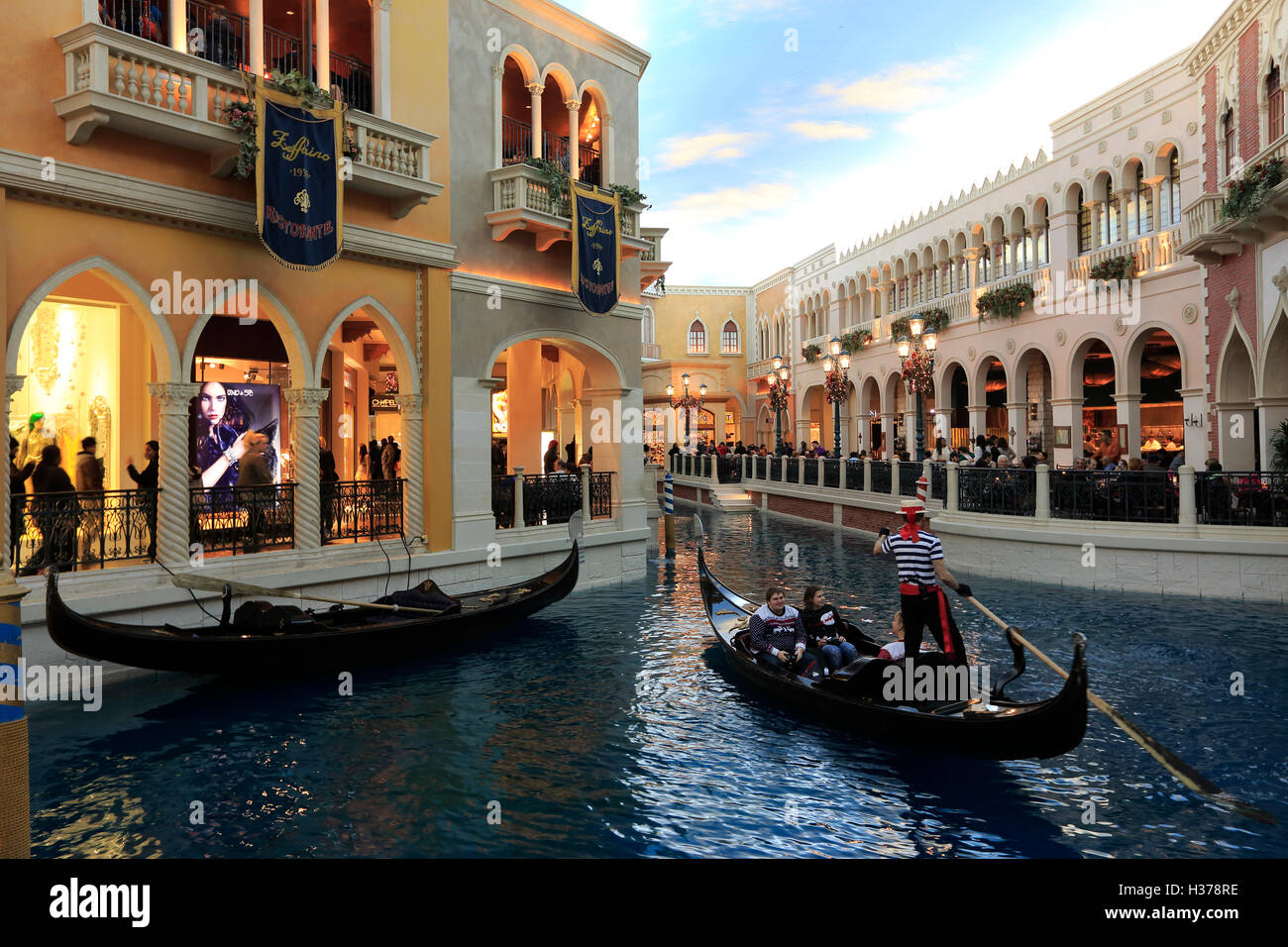 Gondolas in Grand Canal in Venetian Hotel and Casino.Las Vegas.Nevada,USA Stock Photo