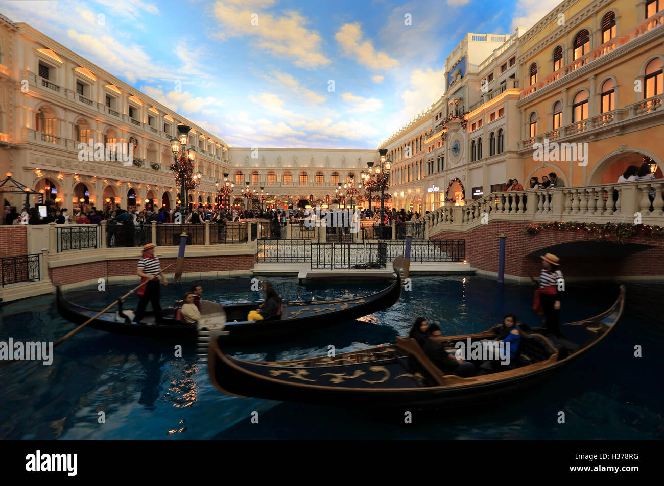 Gondolas in Grand Canal in Venetian Hotel and Casino.Las Vegas.Nevada,USA Stock Photo
