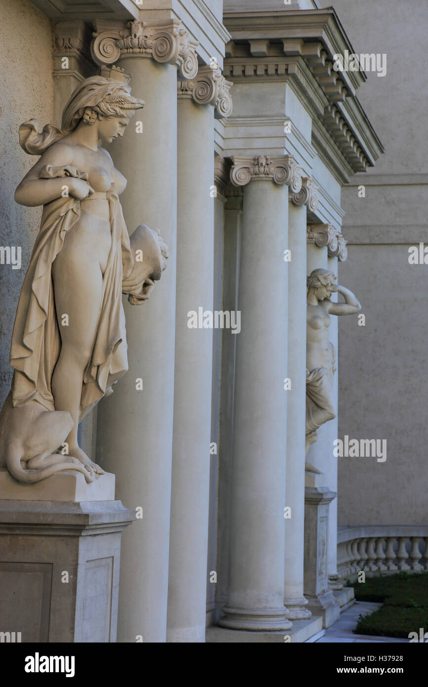 Statues decorating the Huntington Art Gallery building in Huntington