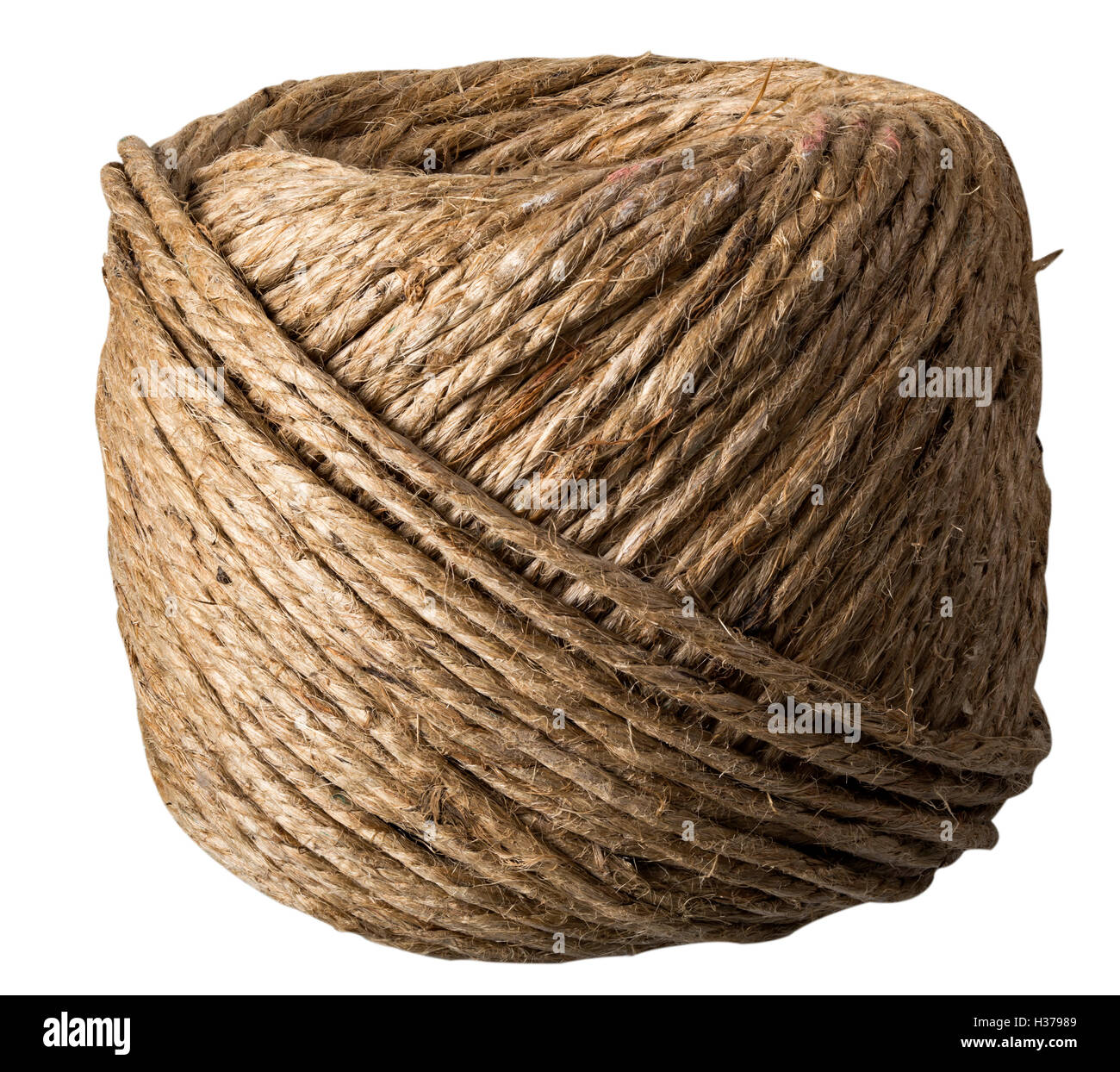 Ball of hemp rope isolated on white background. The image is a cut out with a clipping path and is in full focus, front to back. Stock Photo
