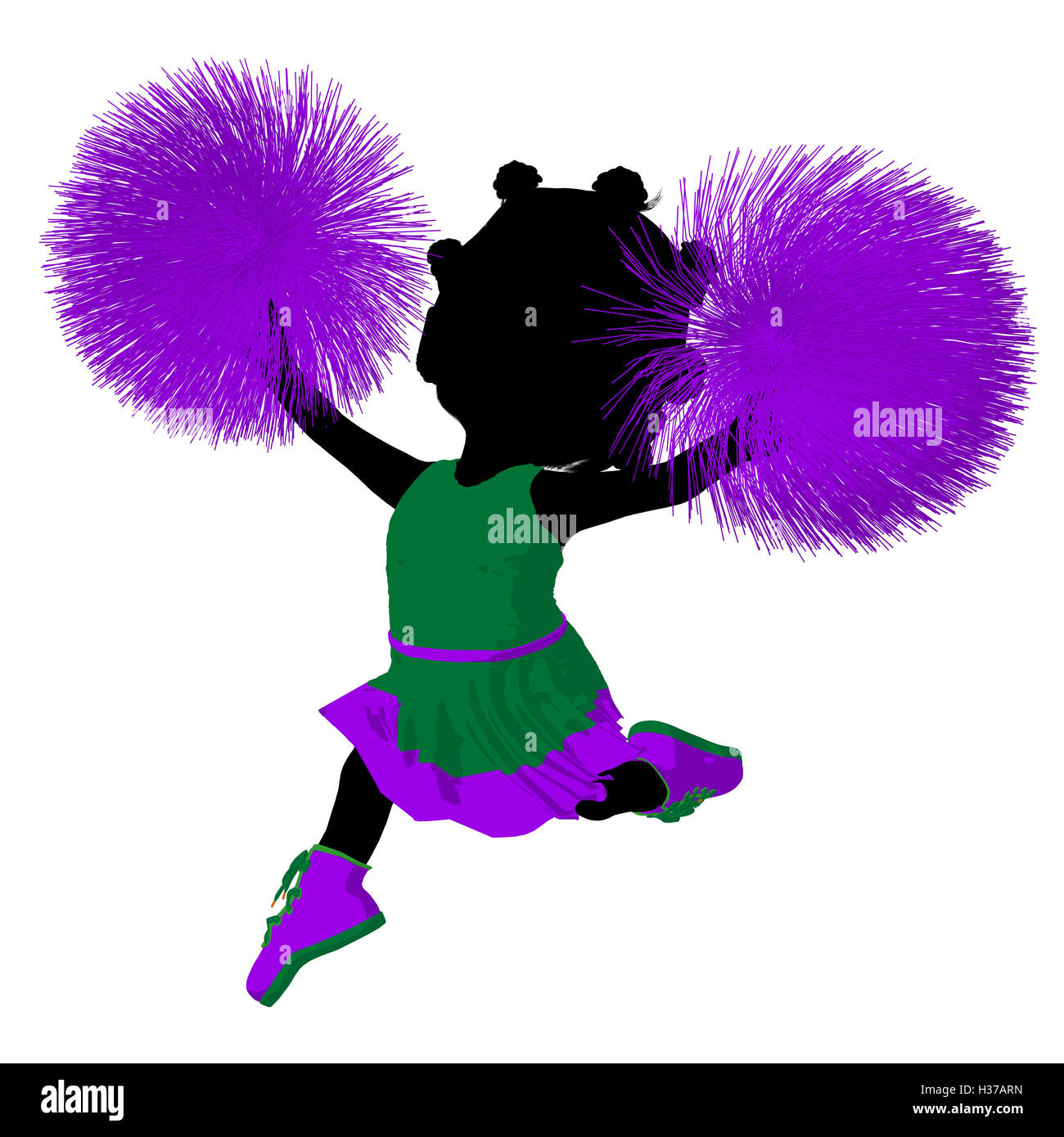 Little African American Cheer Girl Illustration Silhouette Stock Photo