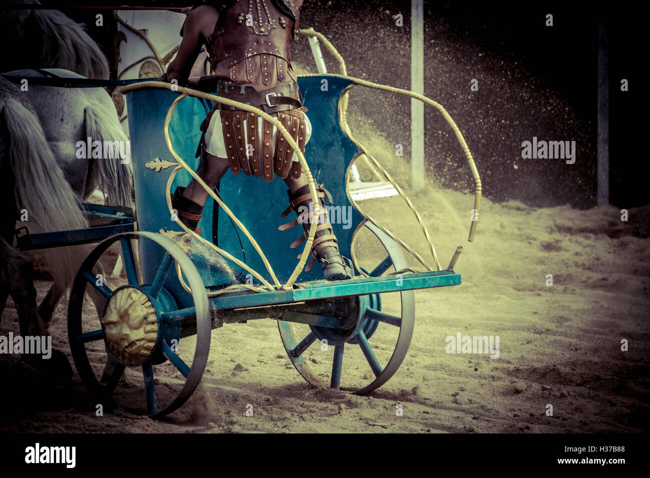 Roman chariot in a fight of gladiators, bloody circus Stock Photo