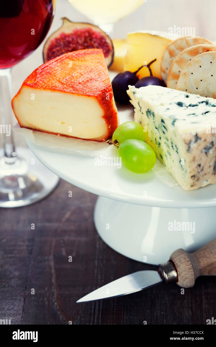 Wine and cheese plate Stock Photo