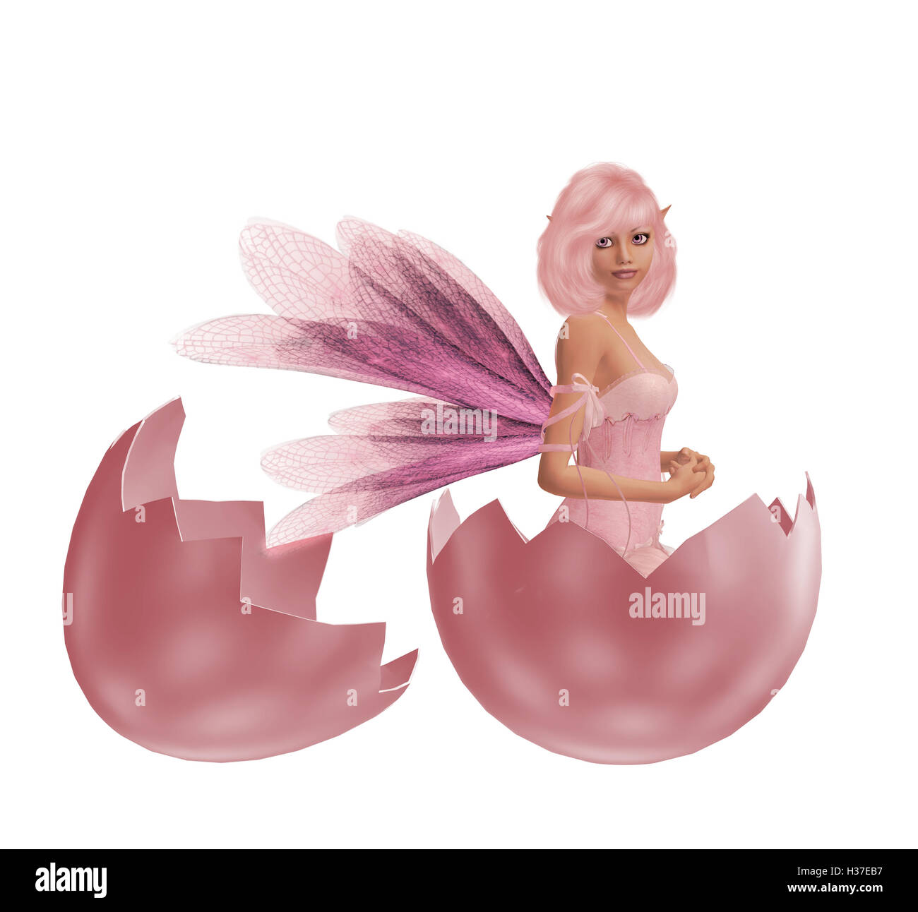 Pink Fairy In An Eggshell Stock Photo
