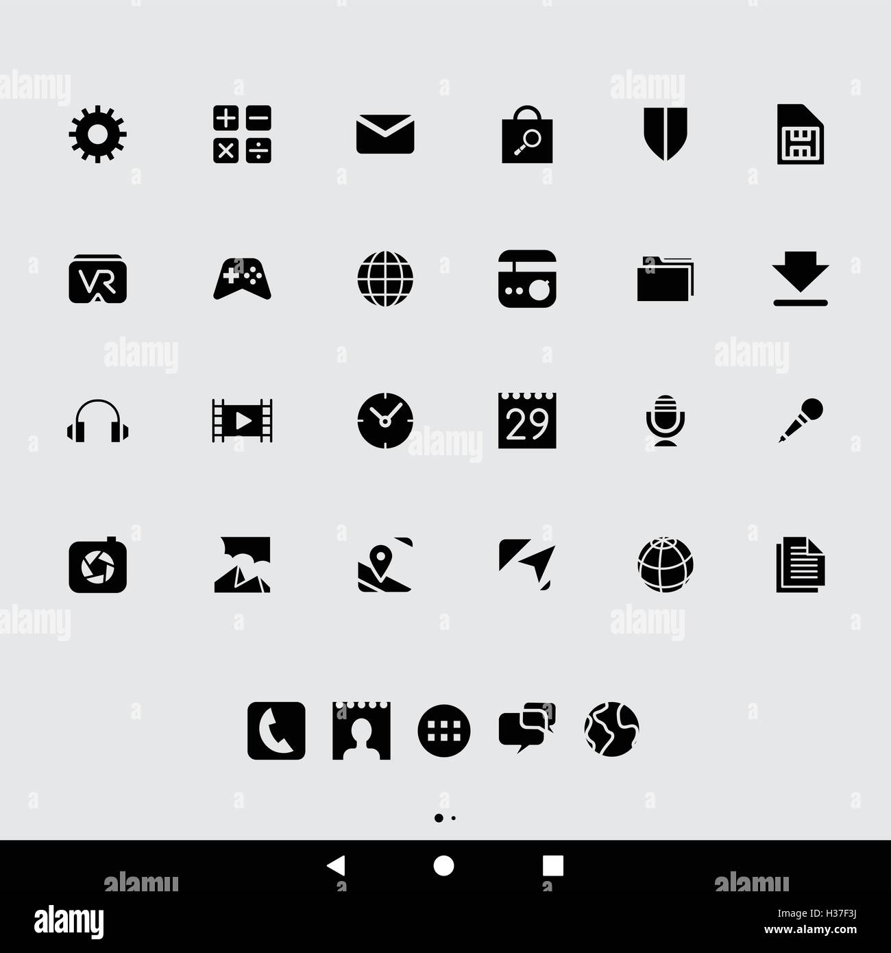 Vector Illustration of Black Smartphone Apps and User Interface Icons ...