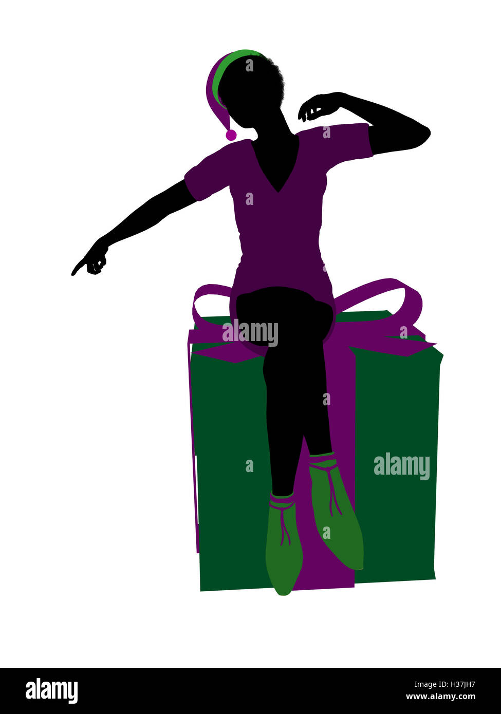 African American Christmas Elf Silhouette Illustration Stock Photo - Alamy