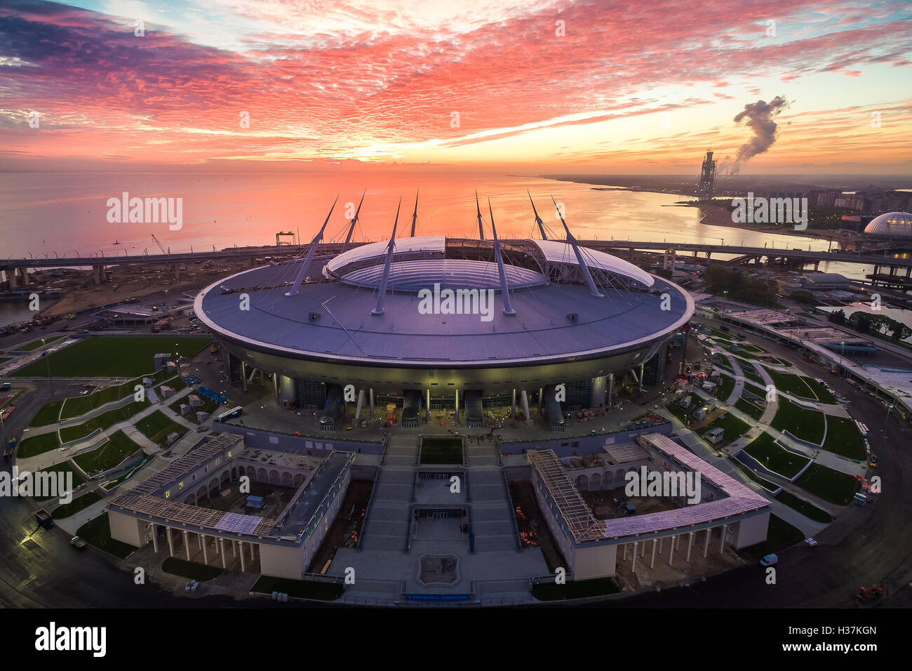 The Construction Of The Zenit Gazprom Arena Stadium Sunset Stock Photo Alamy
