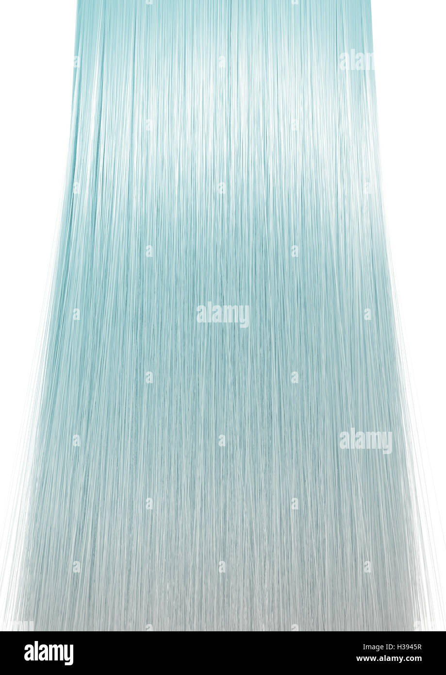 A 3D render of a perfect symmetrical view of a bunch of shiny straight grey hair with blue undertones Stock Photo