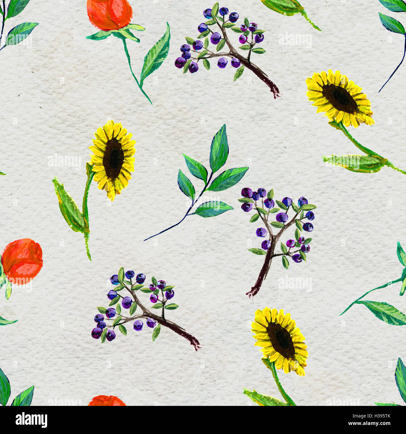 Seamless pattern with flowers and berries Stock Photo - Alamy