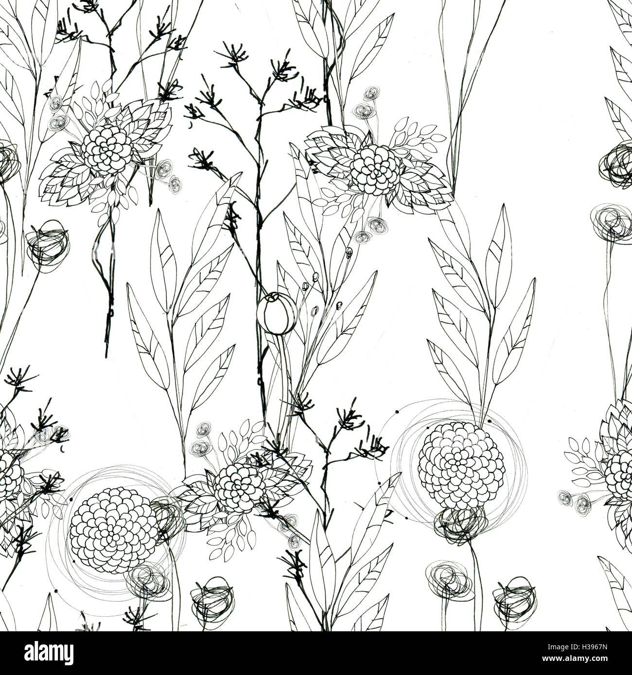 Seamless floral with abstract black and white flowers Stock Photo - Alamy