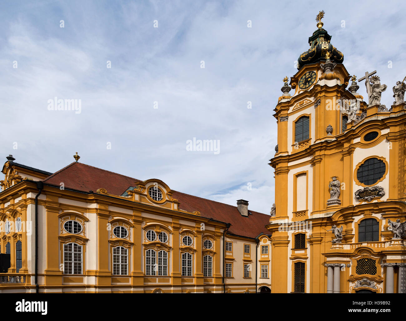 View of the library and church of the Benedictine Abbey at Melk, Danube Valley, Austria Stock Photo