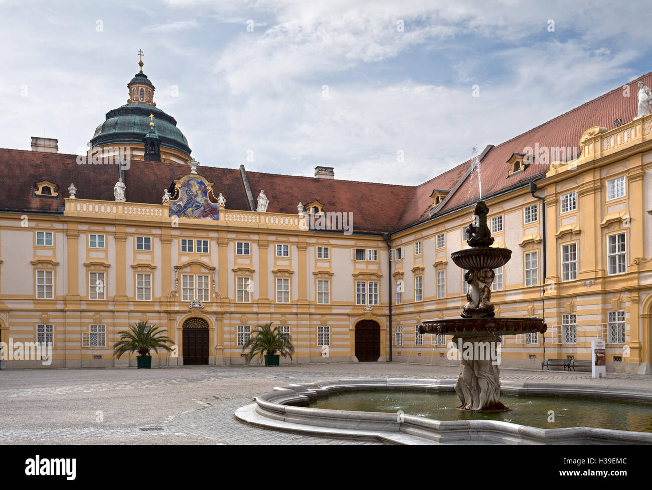 Courtyard of the convent section of the Benedictine Abbey at Melk, Danube Valley, Austria Stock Photo