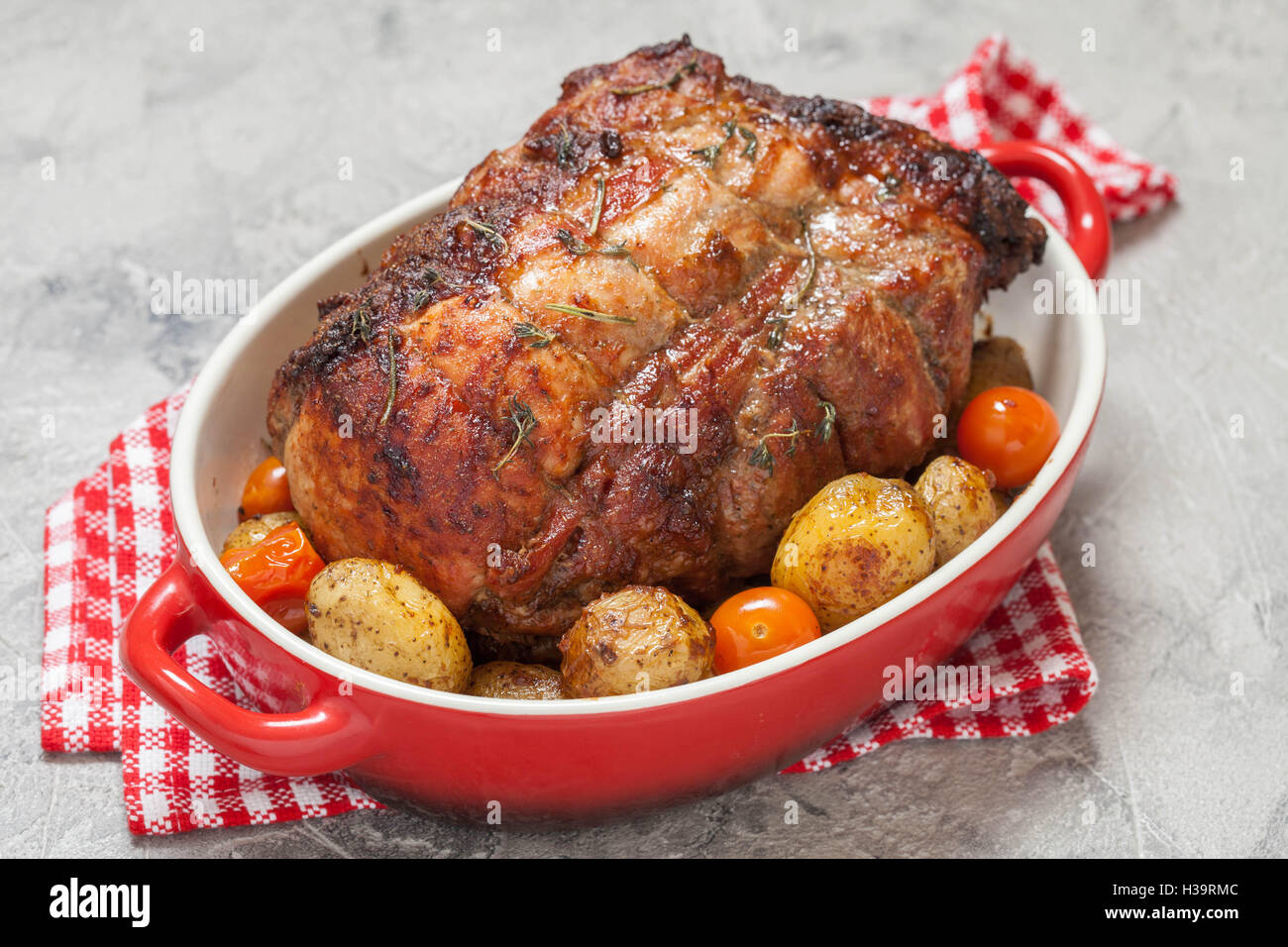Boneless Pork Loin Roast with potatoes Stock Photo Alamy