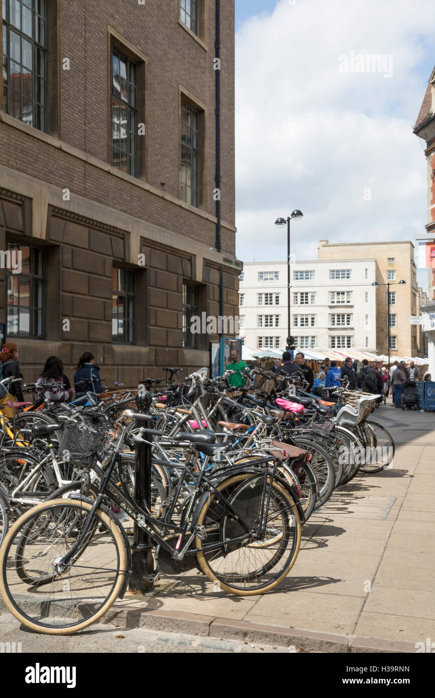 Cycles parked near the Market Square, Cambridge, UK Stock Photo