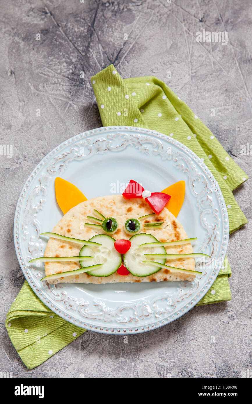 breakfast for kids with cat quesadilla Stock Photo Alamy