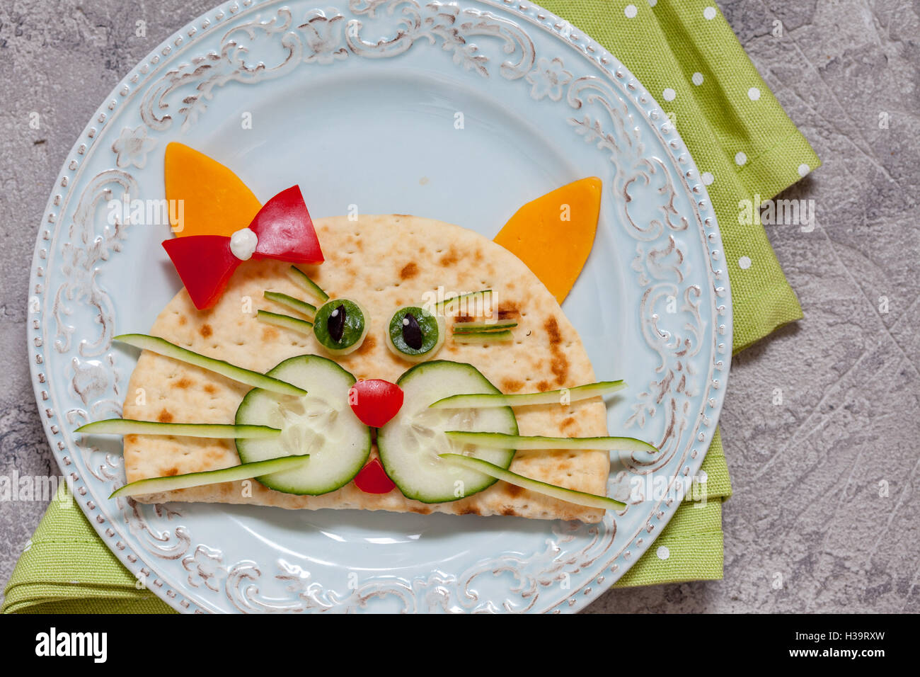 breakfast for kids with cat quesadilla Stock Photo Alamy