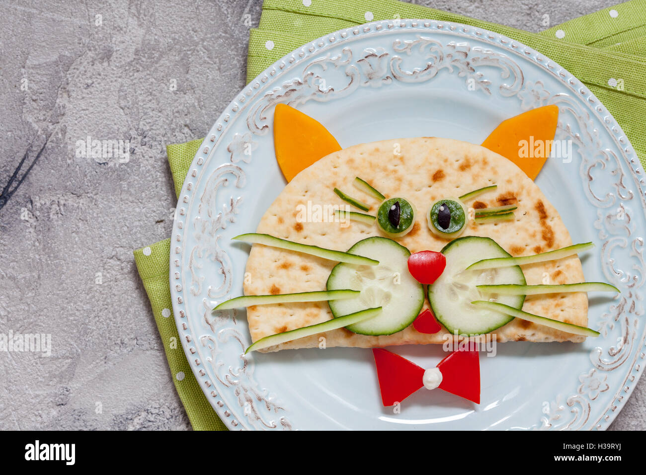 breakfast for kids with cat quesadilla Stock Photo Alamy