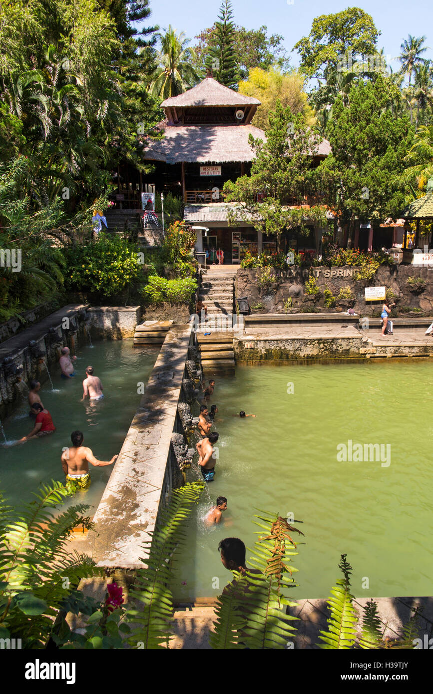 Indonesia, Bali, Banjar, visitors in Air Panas (volcanic Hot Spring pool) Stock Photo