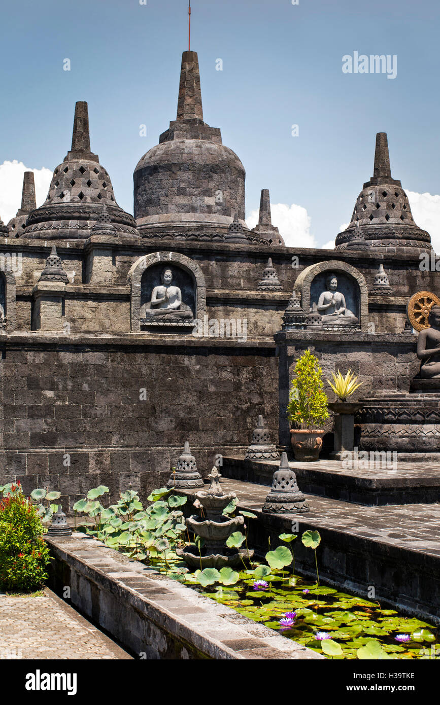 Indonesia, Bali, Banjar, Brahma Vihara Arama, Buddhist monastery, stupa based on Borobodur and lotus pool Stock Photo