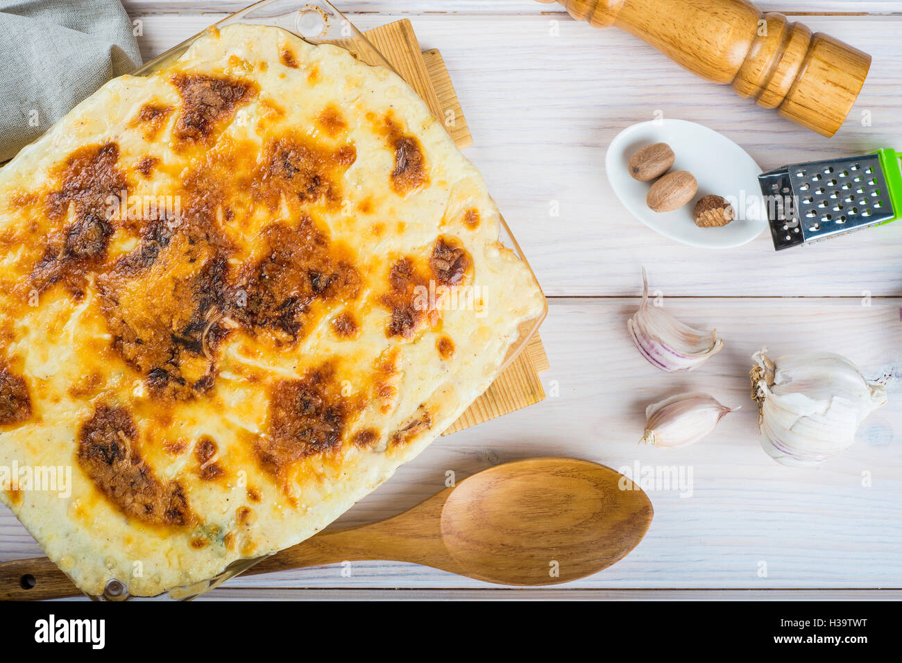 Baked salted cod with cream Portuguese style dish Stock Photo Alamy