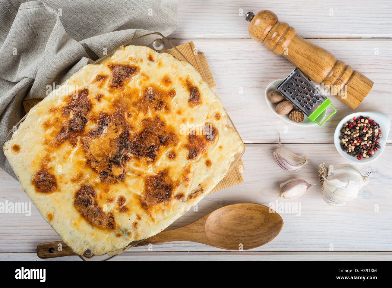 Baked salted cod with cream Portuguese style dish Stock Photo Alamy