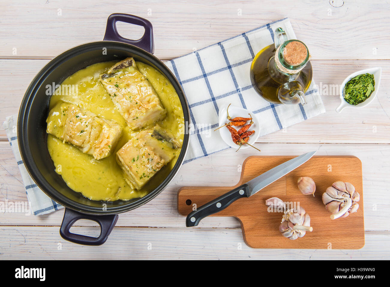 Salt cod in a pilpil sauce a typical Spanish recipe Stock Photo Alamy