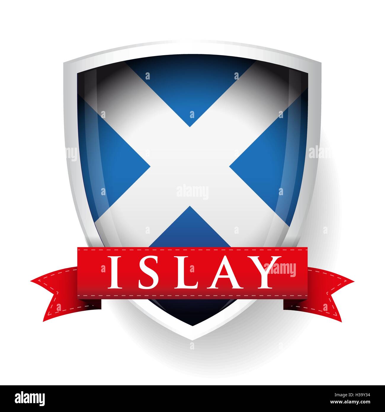 Flag of Scotland with Islay sign on ribbon Stock Vector