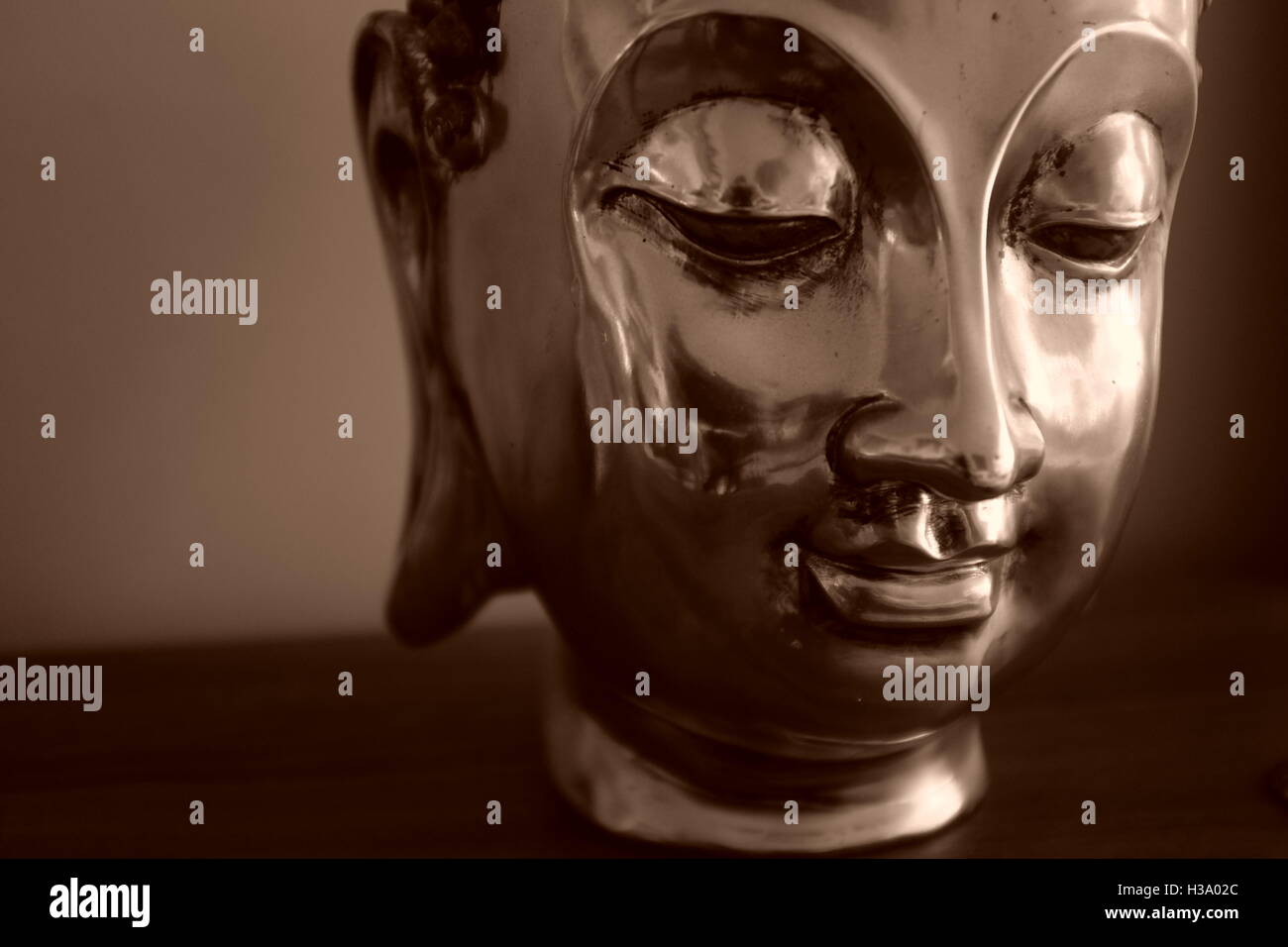 Buddha head and living a Zen life Stock Photo