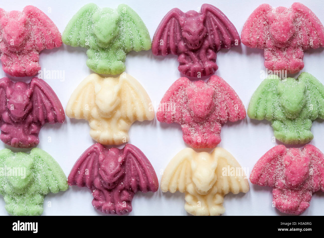 M&S no tricks just treats sweet & sour Gruesome Gargoyles jelly sweets for Halloween out of wrapper Stock Photo