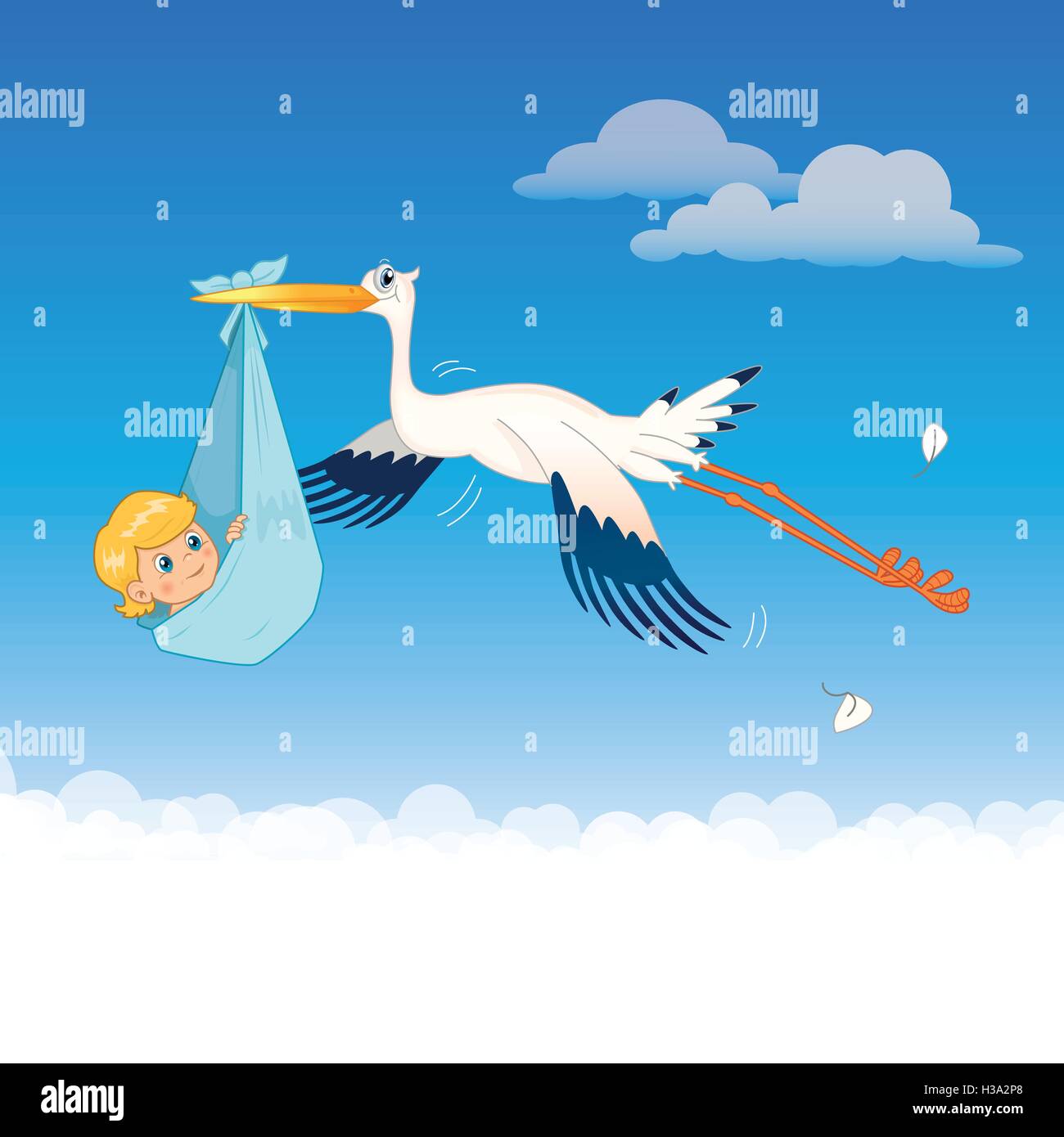 Stork Delivering Baby Flying Stork Delivery Baby Stock Vector