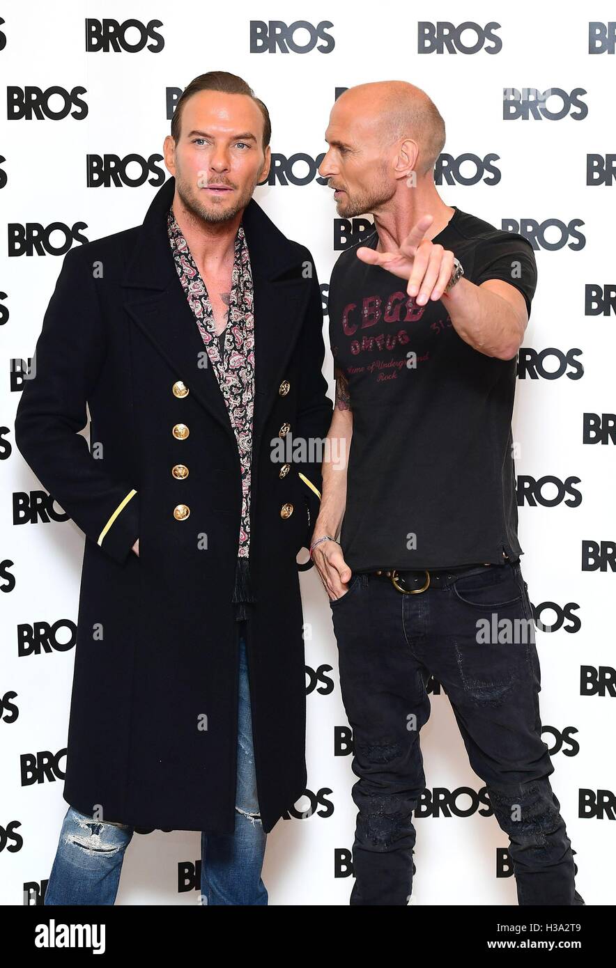 Matt (left) and Luke Goss at the Ham Yard Hotel in London, as eighties boyband Bros are getting back together, more than 20 years after they called it a day. Stock Photo