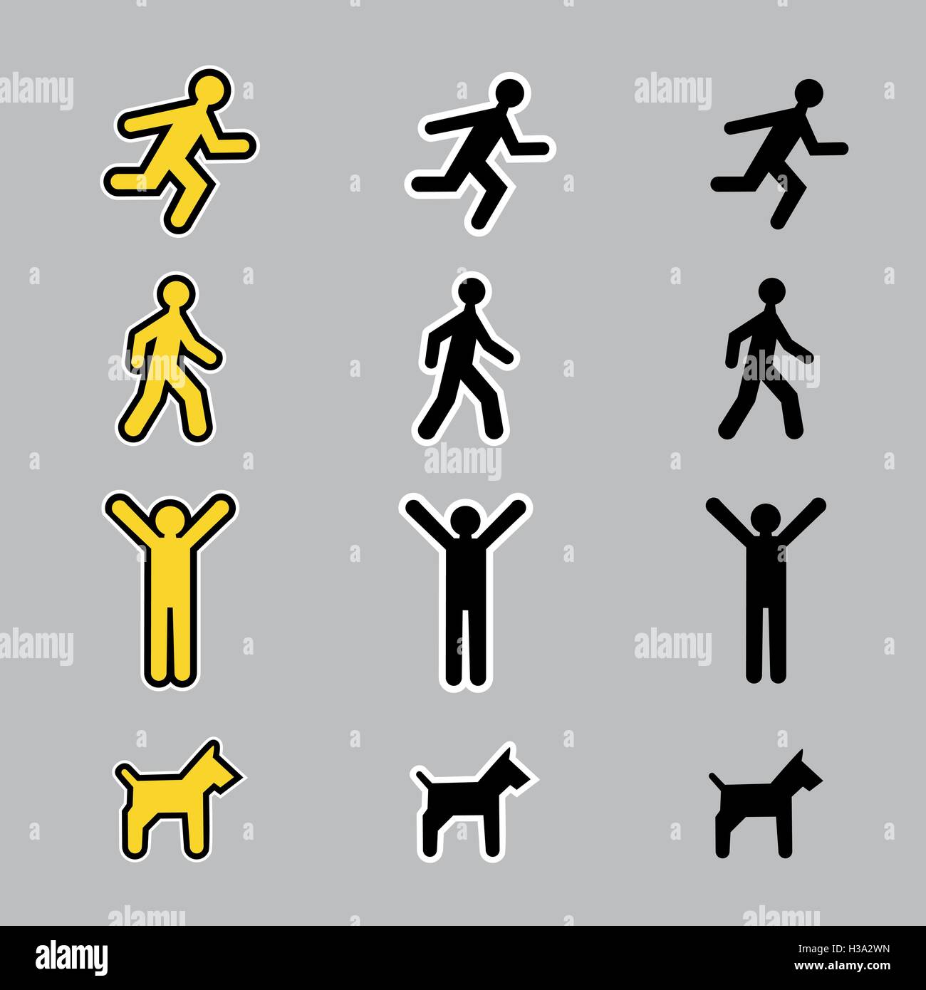 Man and Dog Icon Set Stock Vector