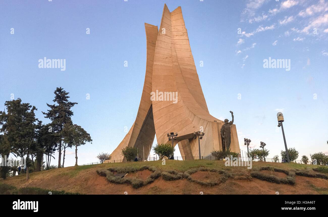 Maqam Echahid  monument. Opened in 1982 for 20th anniversary of Algeria independence built in the shape of three standing palm Stock Photo