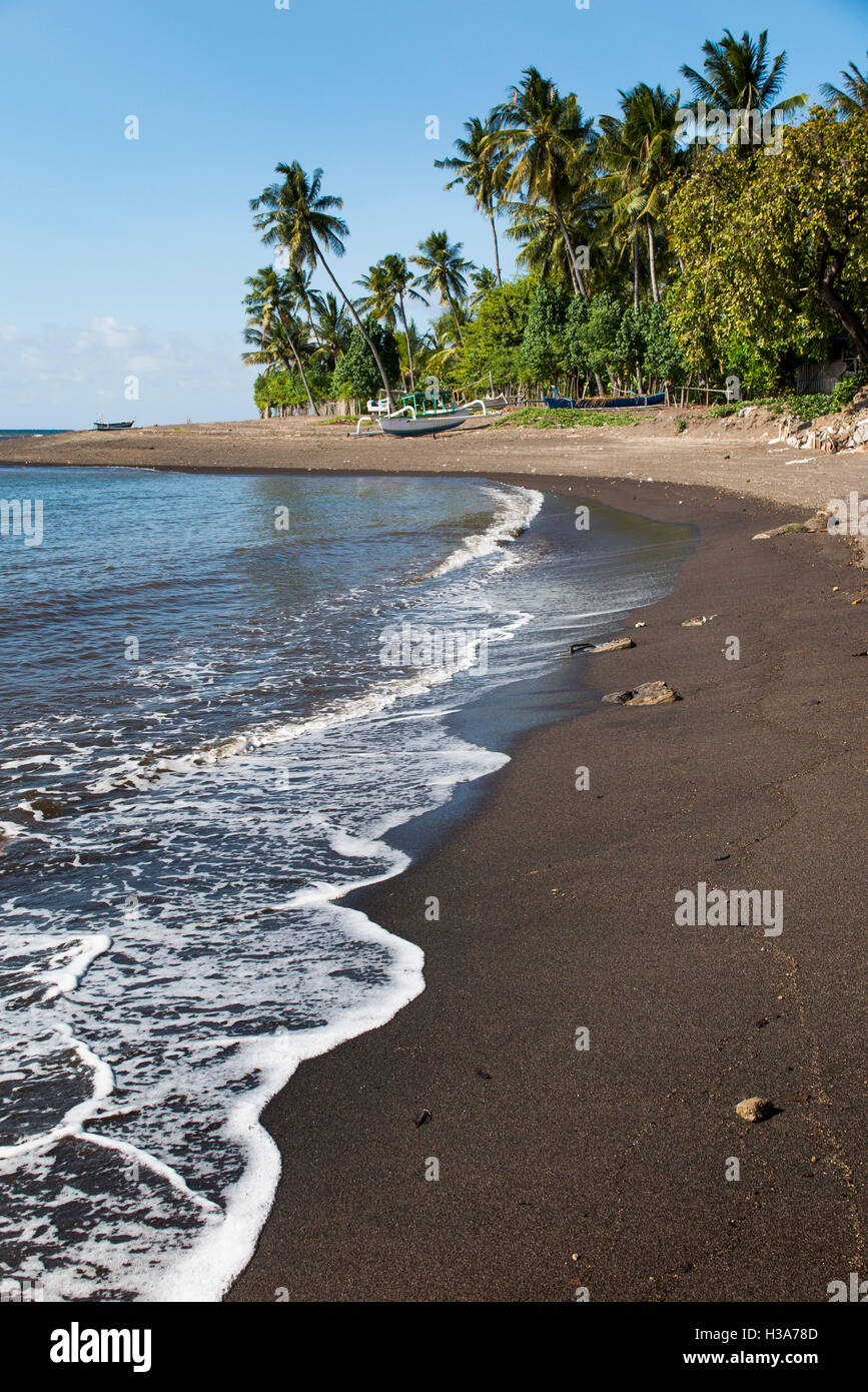 Indonesia, Lombok, Selengan, fishing village, black volcanic sand beach Stock Photo