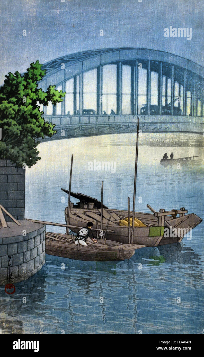水墨画　「観光船」 Japanese art landscape boat hi-res stock photography and images