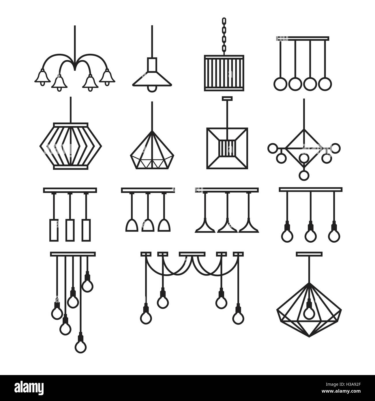 lamp vector, chandelier vector, decorate icon set Stock Vector
