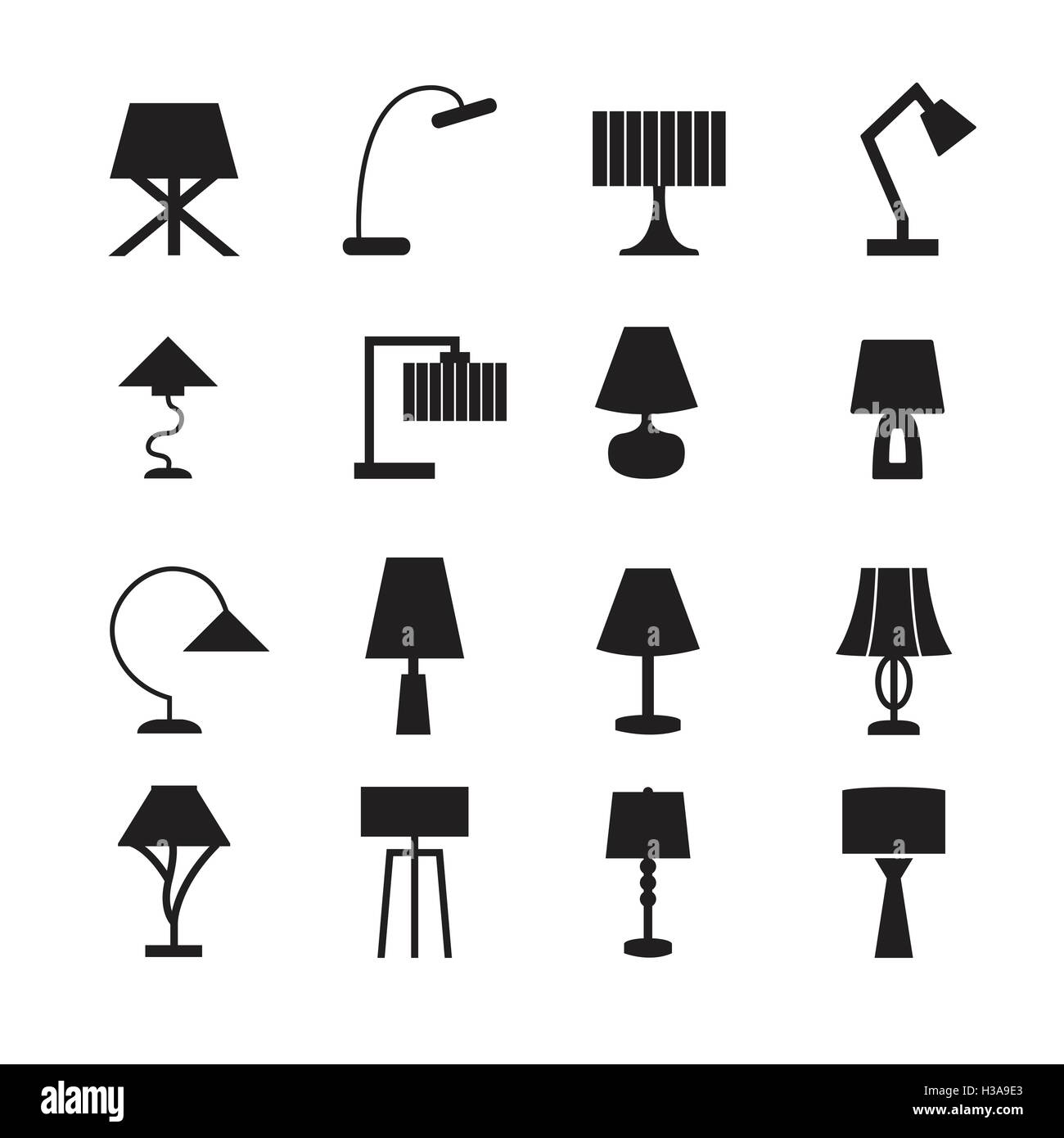 lamp vector,desk lamp, decorate lamp icon set Stock Vector