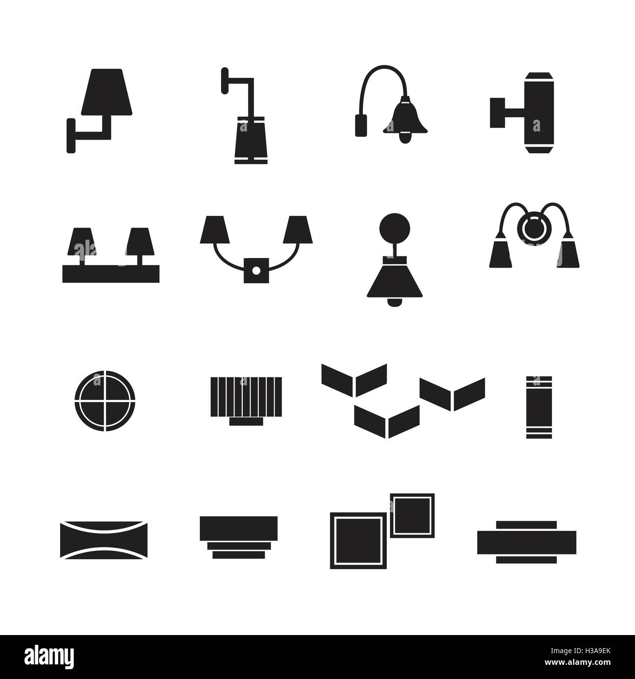lamp vector, wall lamp, decorate lamp icon set Stock Vector