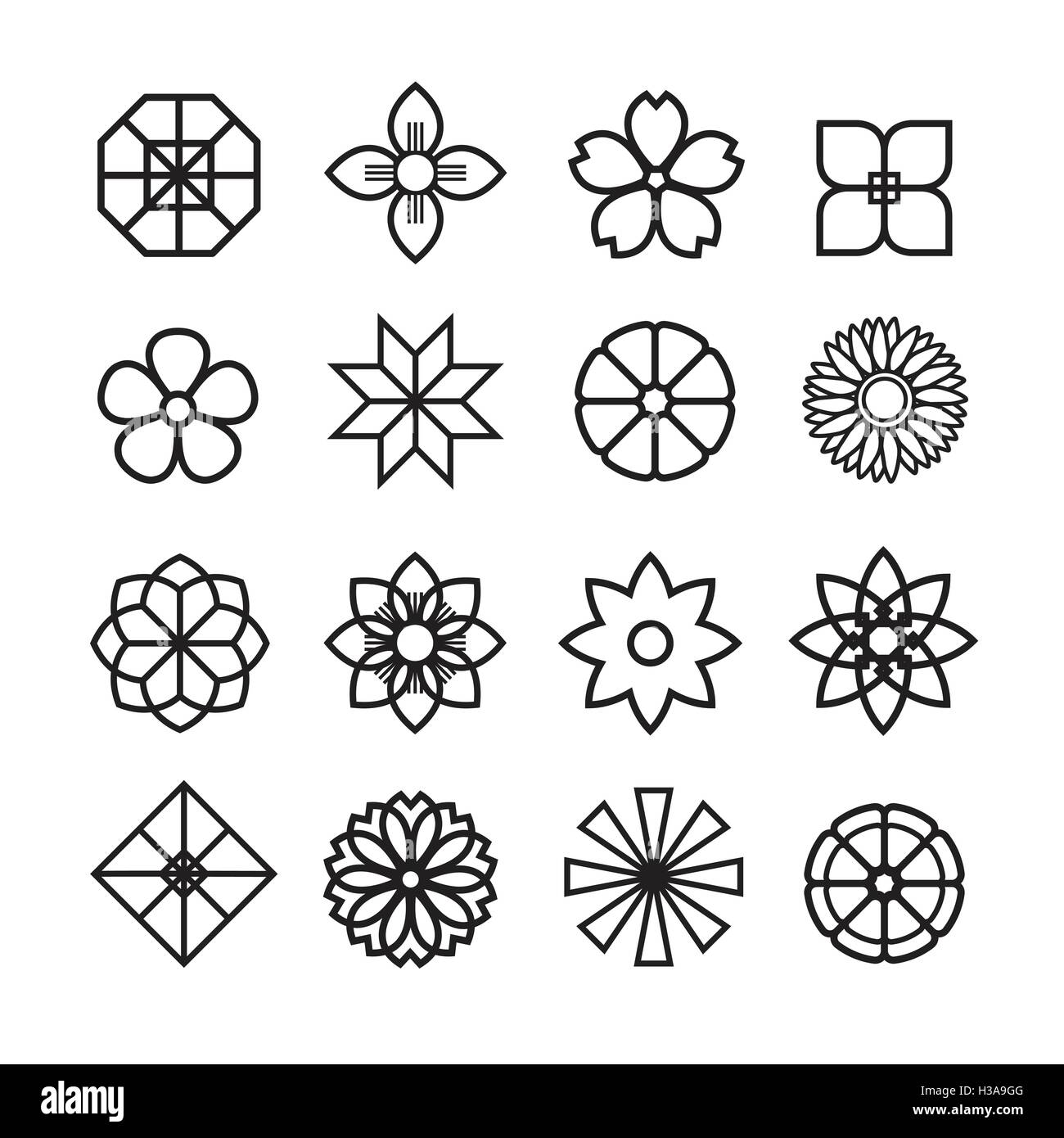 Flowers ornament icon,vector set Stock Vector