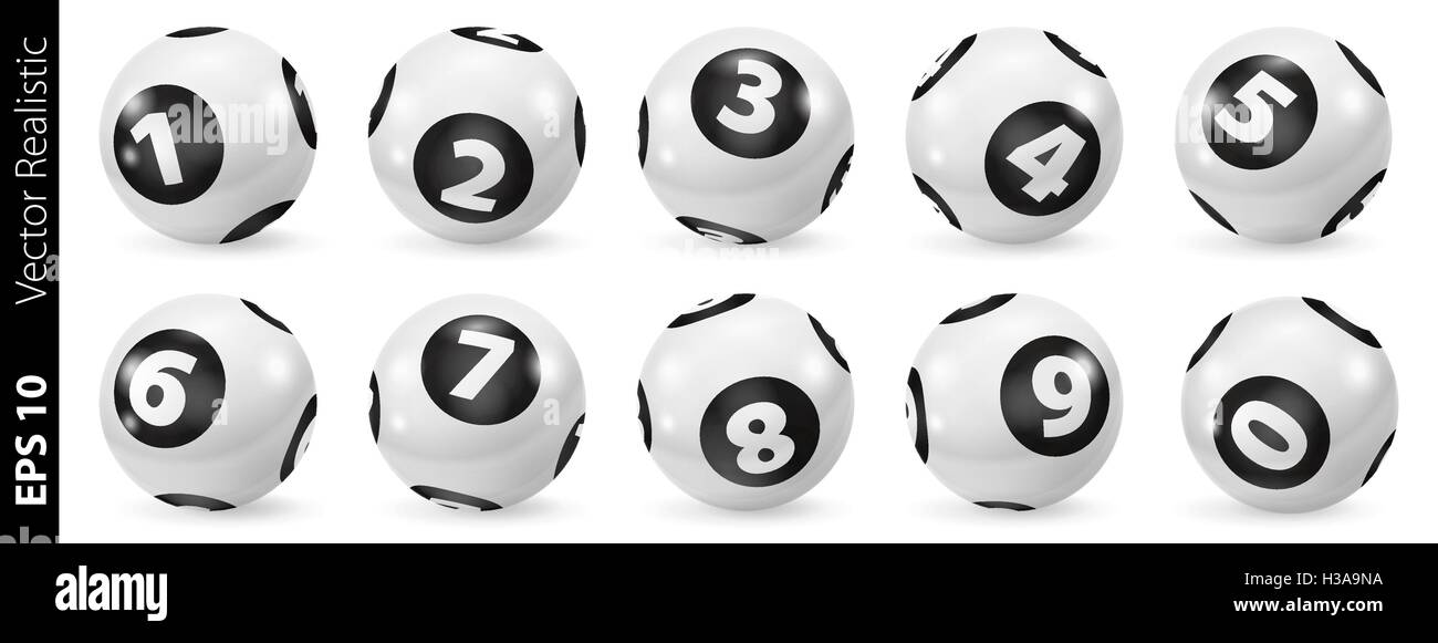 Set of Lottery Black and White Number Balls 0-9 Stock Vector