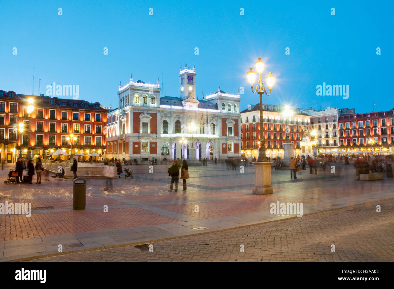 Main Square at night. Valladolid, Castilla Leon, Spain. Stock Photo