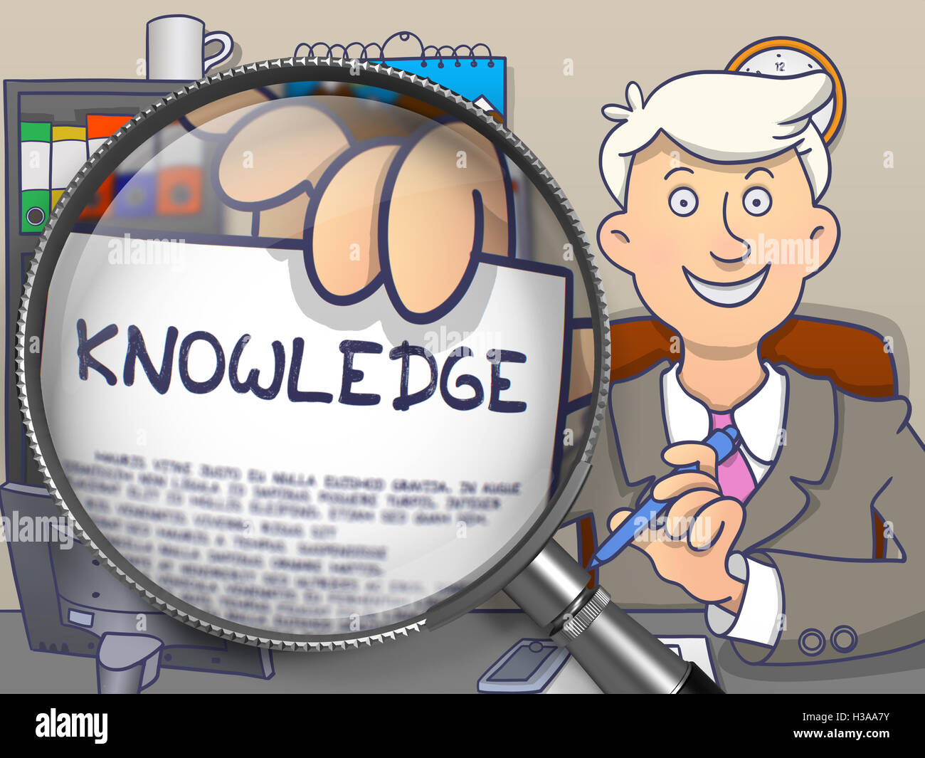 Knowledge through Magnifying Glass. Doodle Design Stock Photo Alamy