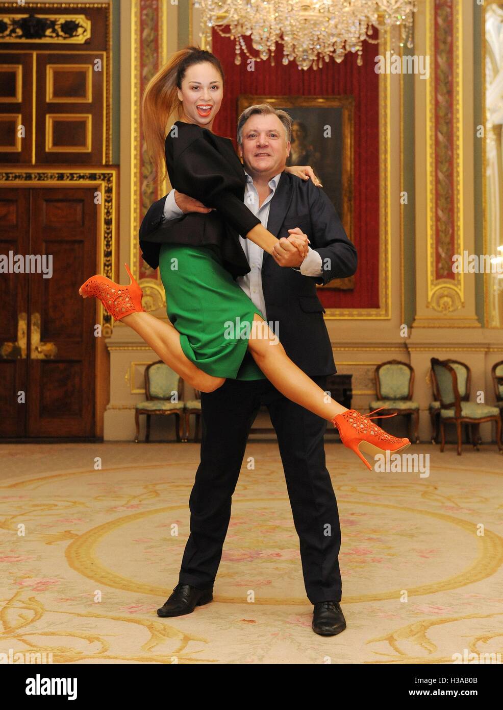 Ed Balls and his Strictly Come Dancing partner Katya Jones attend Room to Read's charity gala at Drapers' Hall in central London. Stock Photo