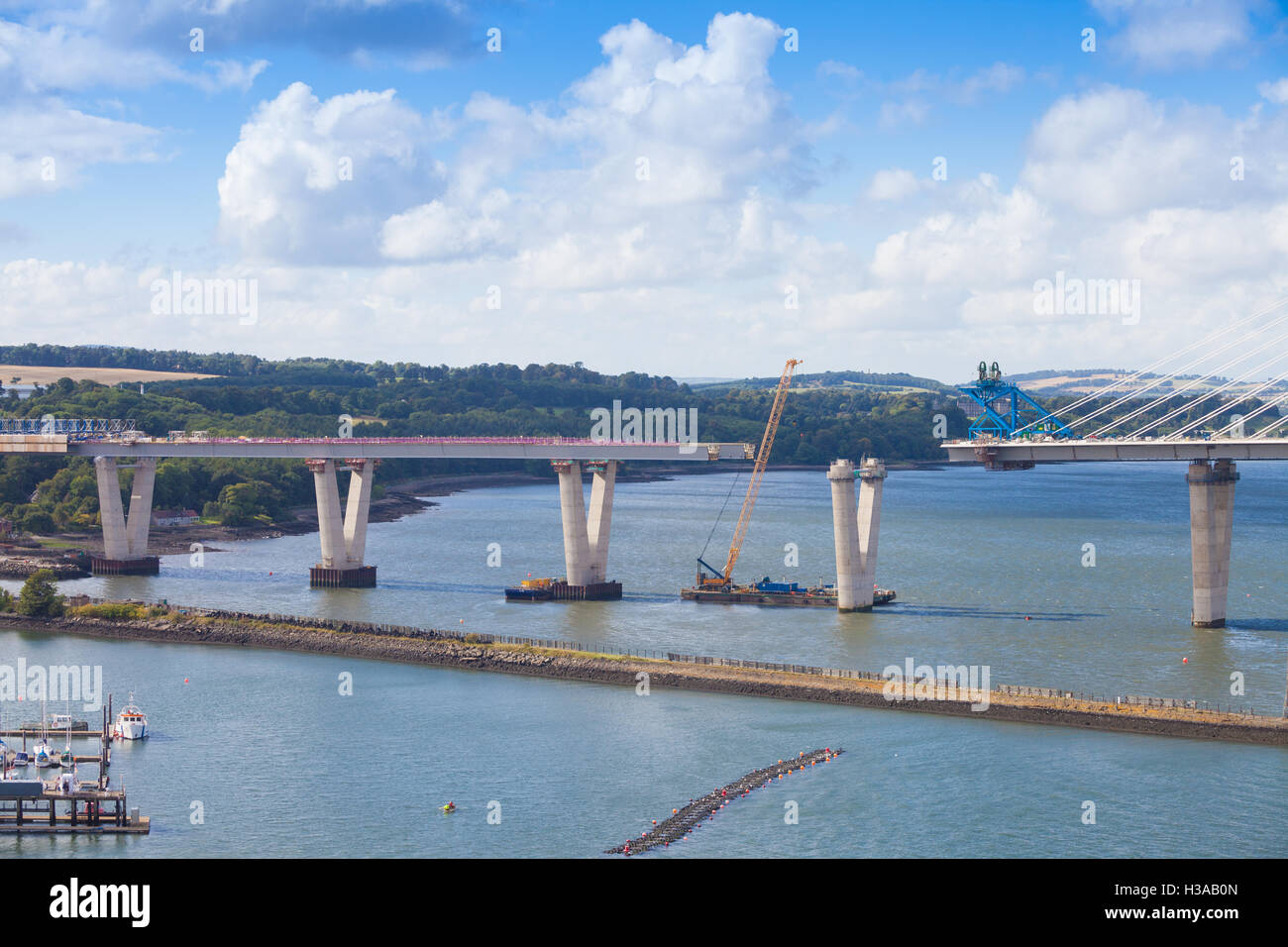 South Viaduct of the New Queensferry Crossing over the Firth of Forth near South Queensferry Scotland. Stock Photo