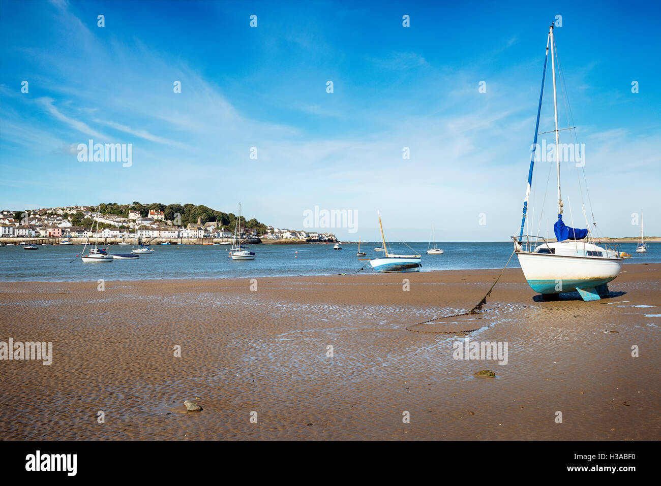 Boats on the shore at Instow on the north coast of Devon Stock Photo