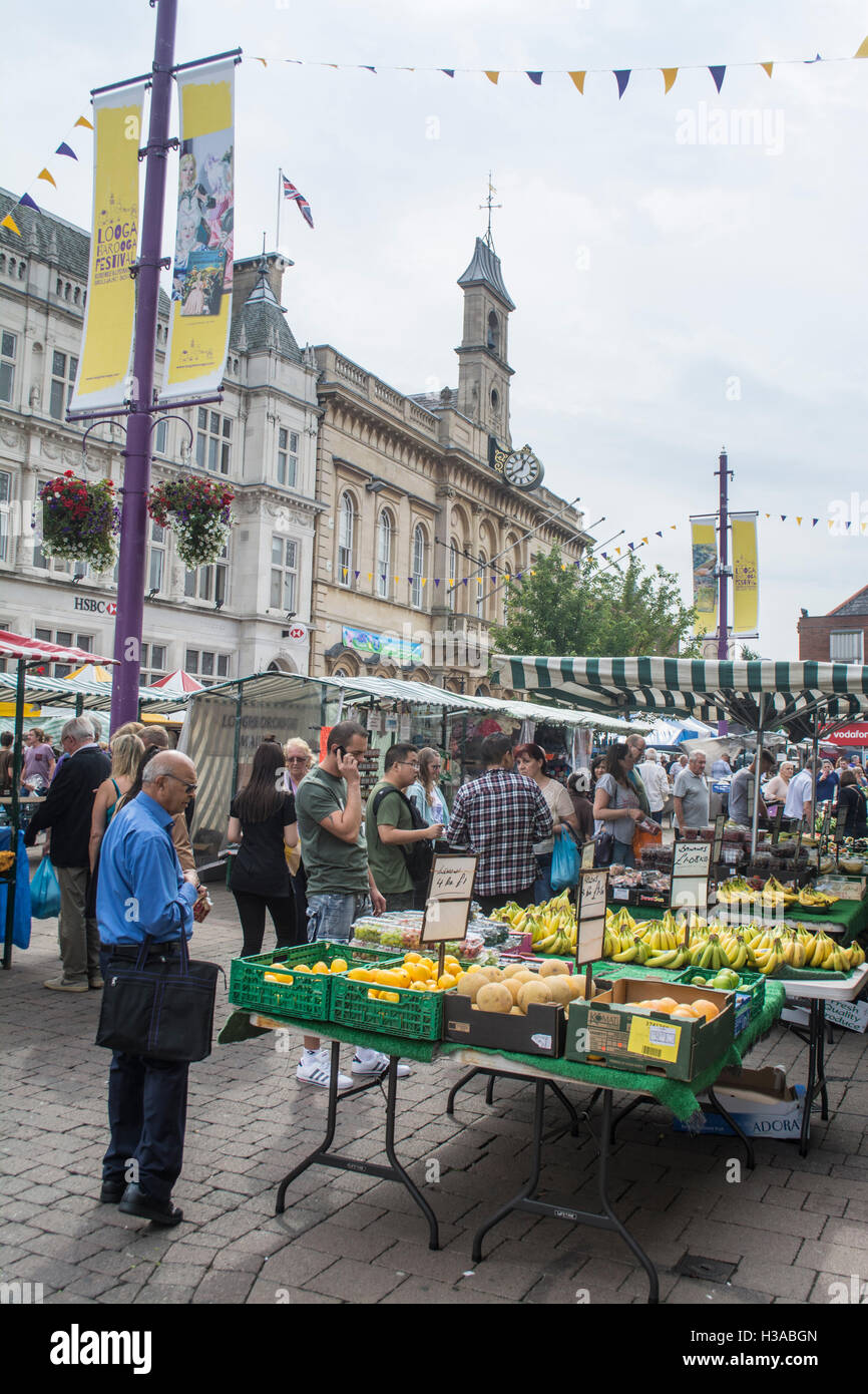 Shoppers in the market place area of Loughborough town centre