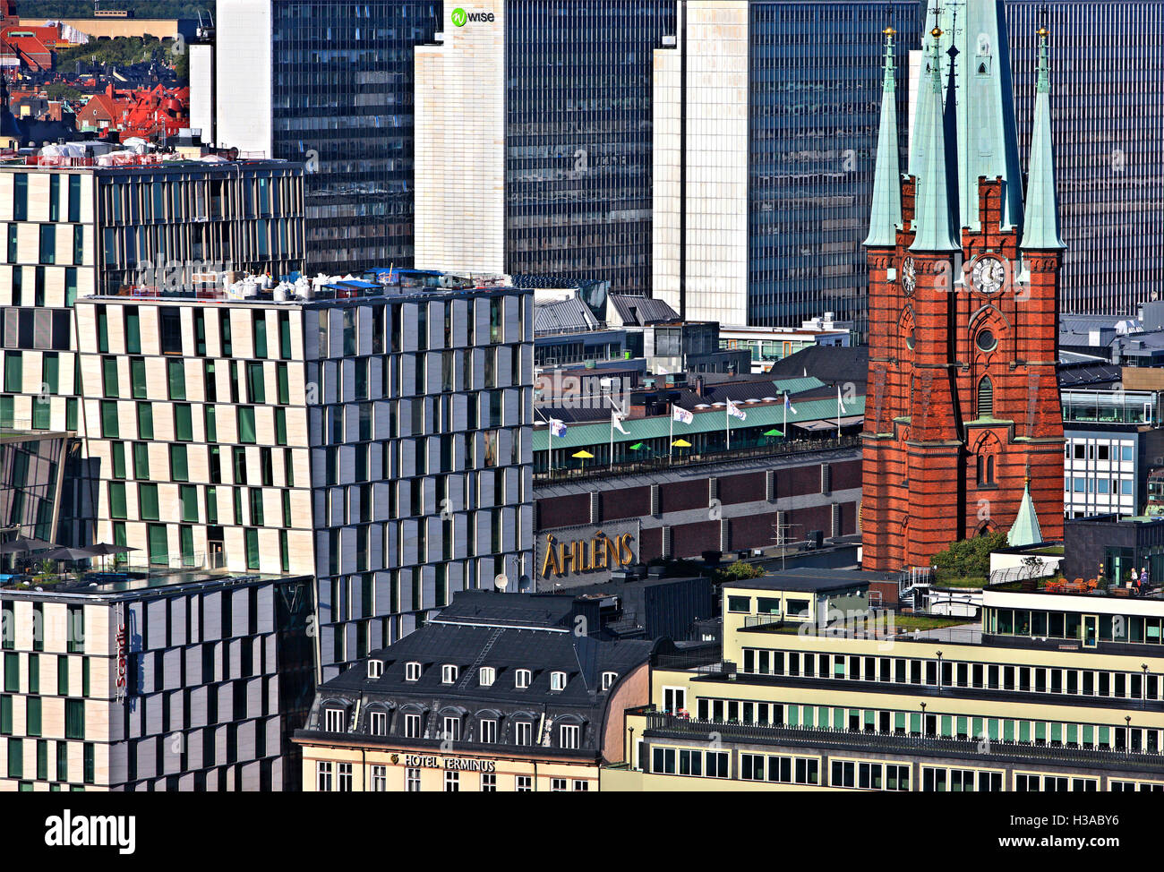 Architectural 'mosaic' in Norrmalm, Stockholm, Sweden.View from the City Hall tower. Stock Photo