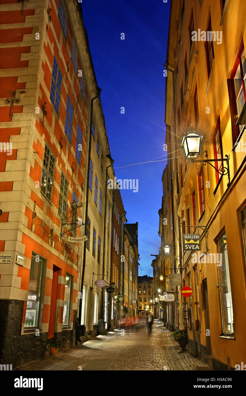 Walking in the picturesque alleys of  Gamla Stan, the "old town" of Stockholm, Sweden. Stock Photo