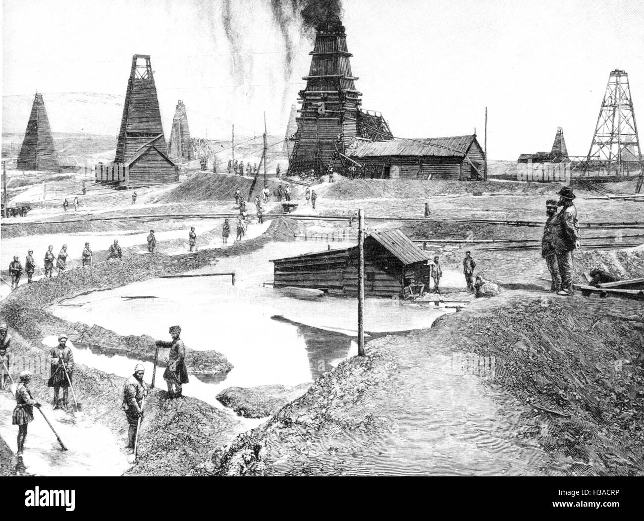 Oil production in Russia, around 1900 Stock Photo