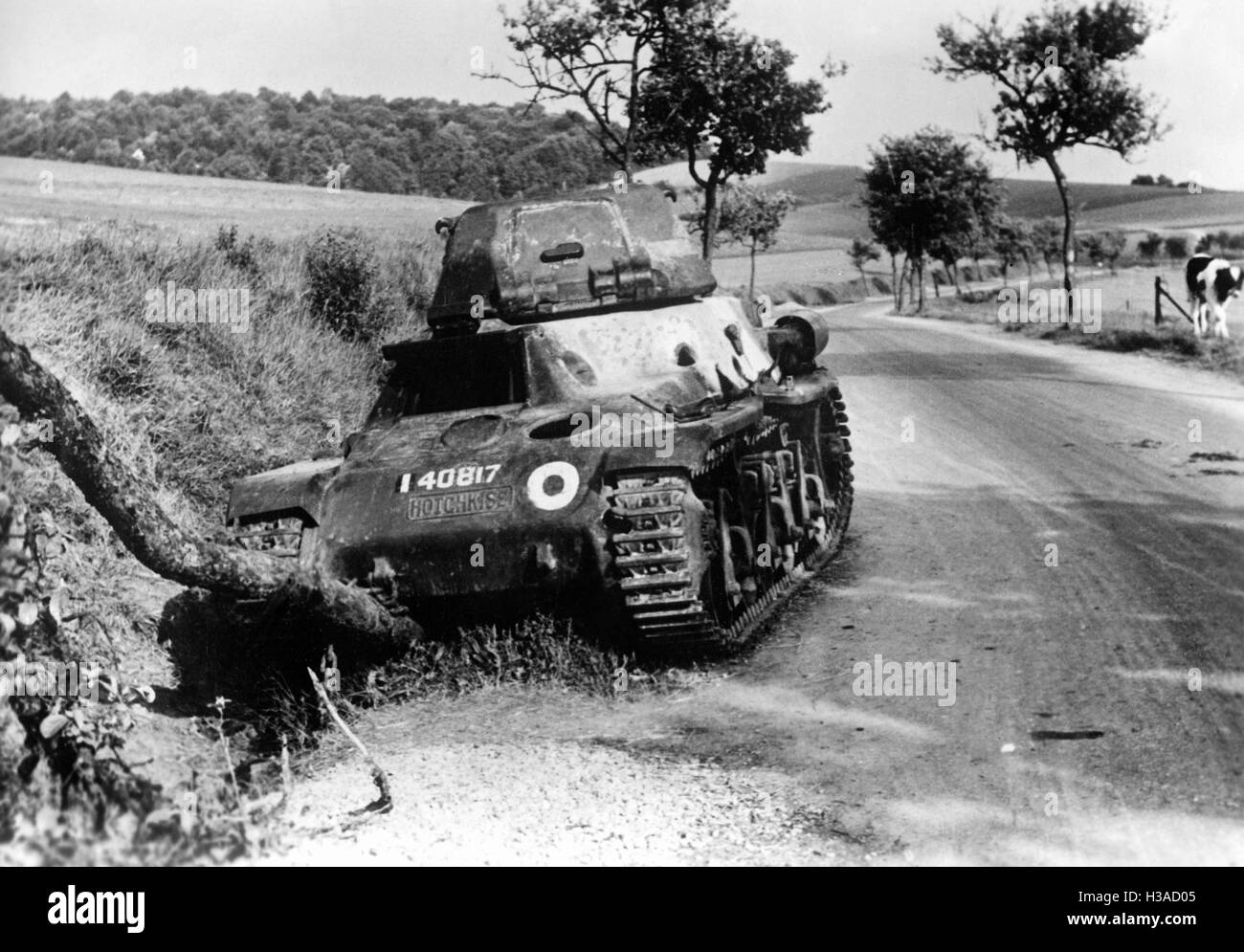 Downed French tanks, 1940 Stock Photo